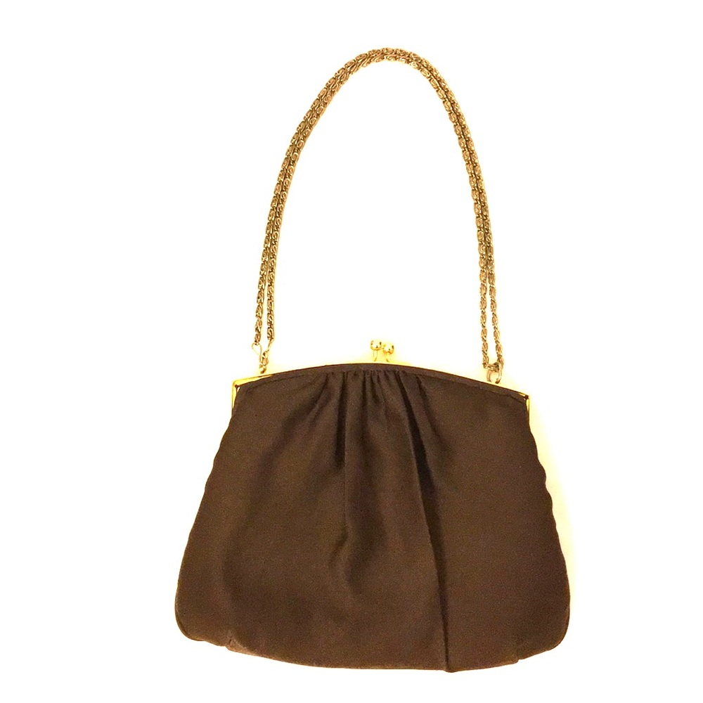 Vintage Du-Val Satin Brown Clutch Purse Snap Close